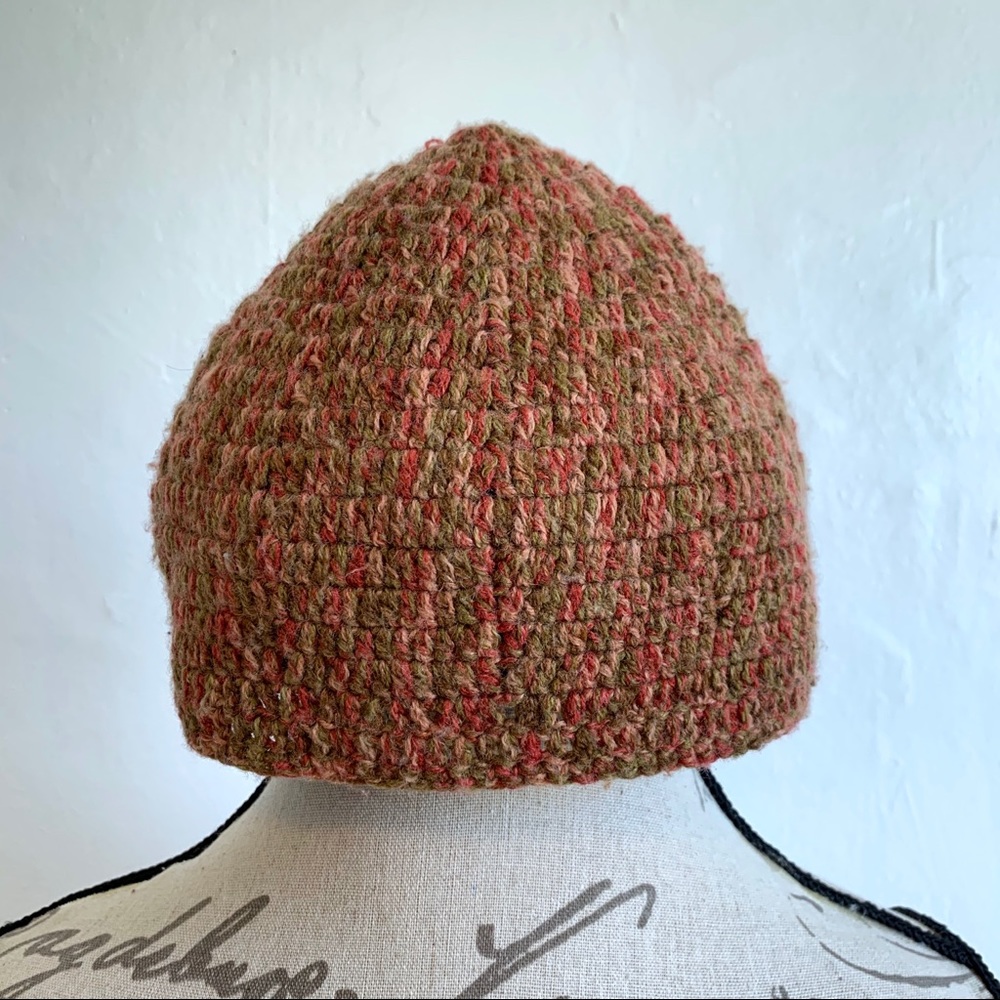 Multicolored Acrylic Beanie Hat Knit Orange
